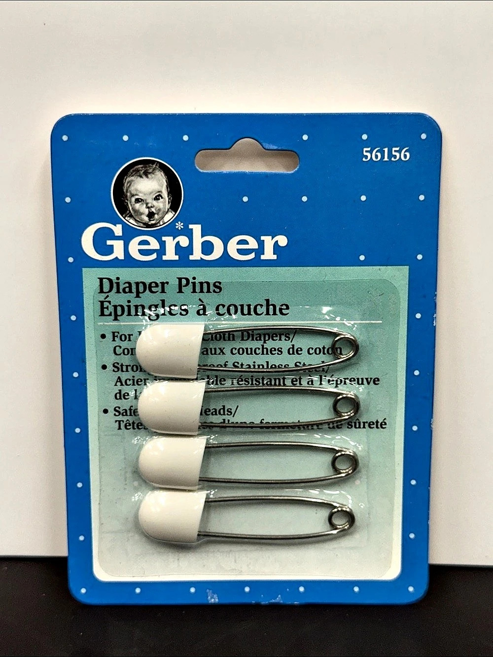 Vintage Gerber Diaper Pins #56156 – 4 White Safety Pins – Sealed Original Packag